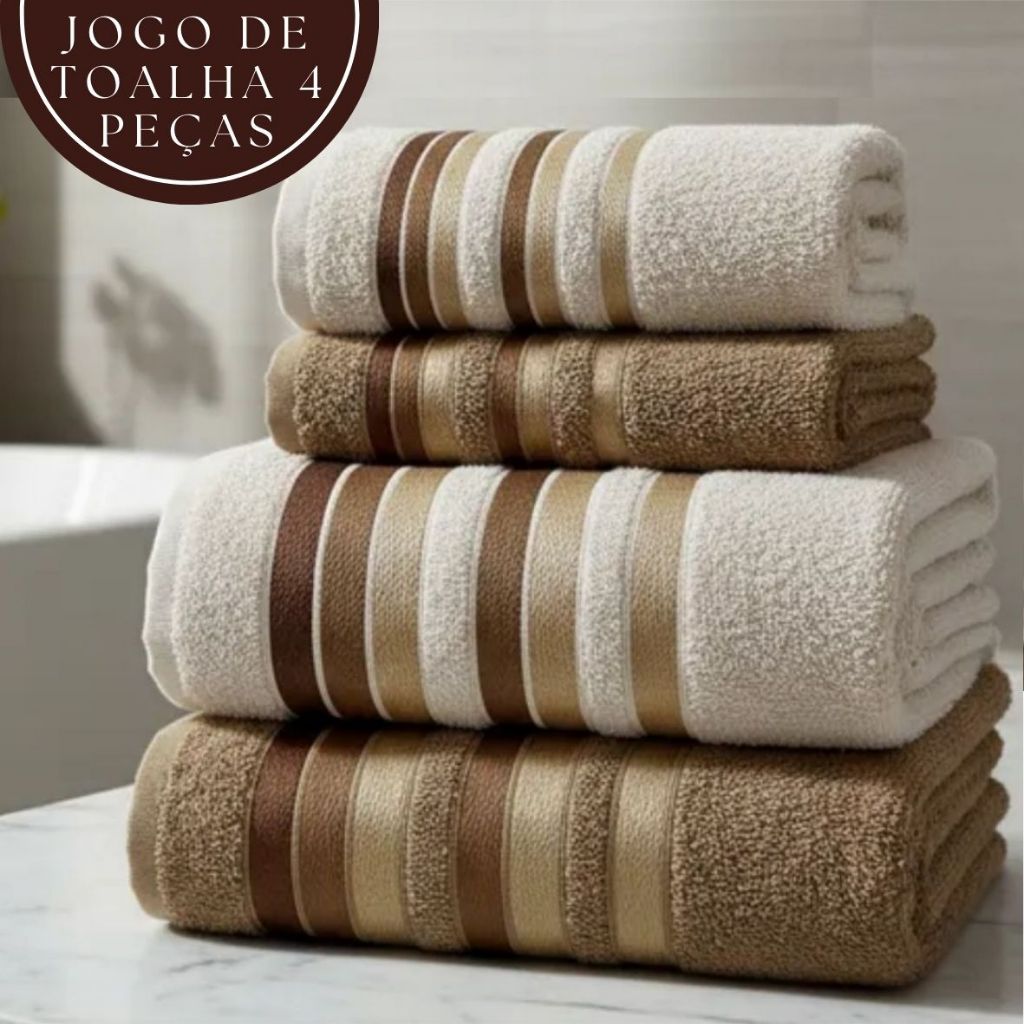 Jogo de Toalha 2 Banho e 2 Rosto 100% Algodão Excelente Absorção Felpuda Macia Premier Habitat