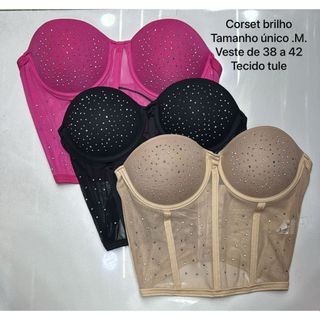 Corset strass Cropped Feminino corselet brilho meia taça corset tule