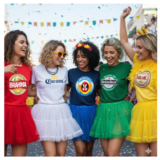 Camiseta Feminina Fantasia de Carnaval Camiseta Bloquinho Camisa Algodão Leve e Confortável