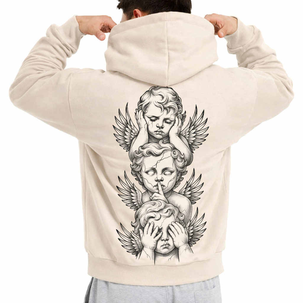 Moletom Masculino com Estampa de Anjos nas Costas | Streetwear Oversized
