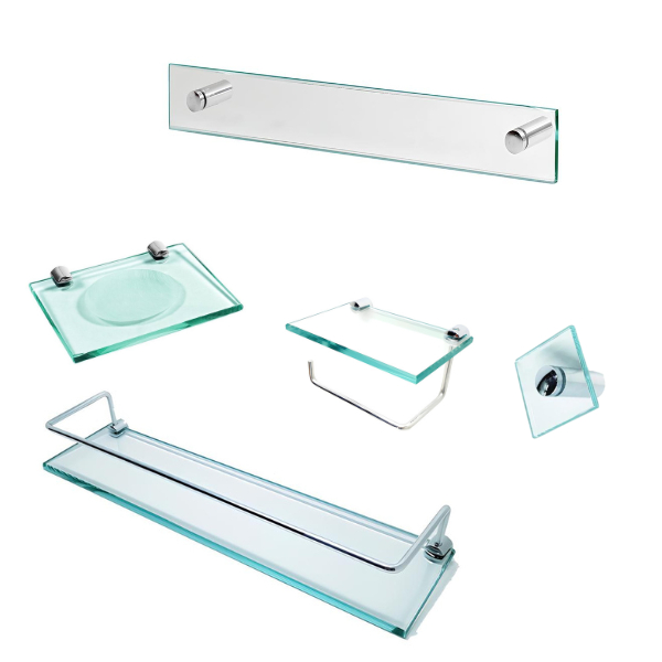 Kit Banheiro Completo Vidro 8mm com Acessórios em Alumínio | Moderno e Elegante em Oferta na Shopee