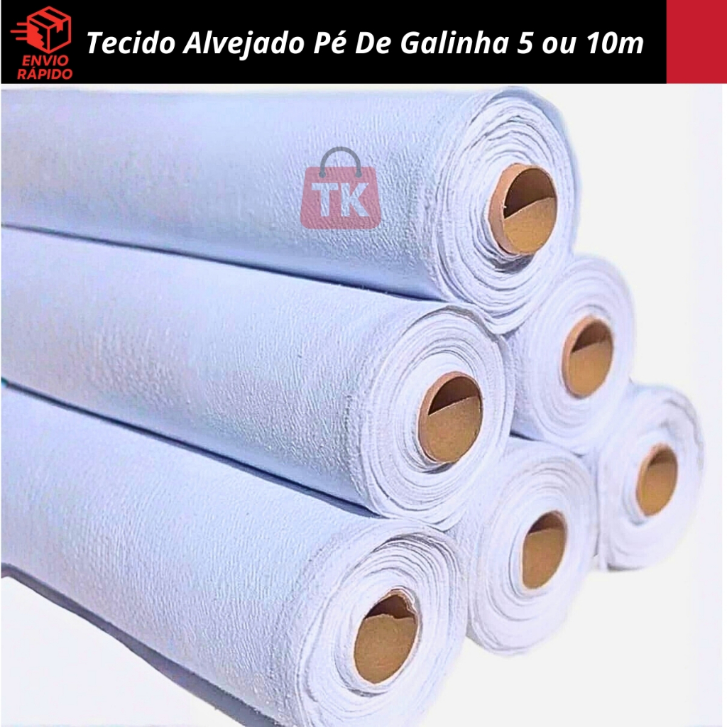 Tecido Alvejado Pé De Galinha Pano De Prato, Rolo com 5 ou 10 Metros em Oferta na Shopee