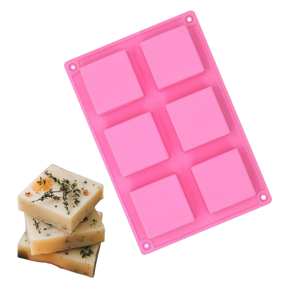 Molde de Silicone Sabonete Quadrado Liso com 6 cavidades Forma Sabonete Artesanal 60g Doces Resina