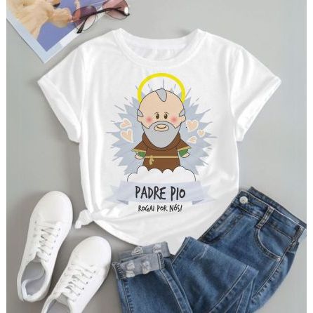 Camiseta Feminina unisex e infantil santos igreja católica, são Paulo são Jorge padre pio são Gonçalo