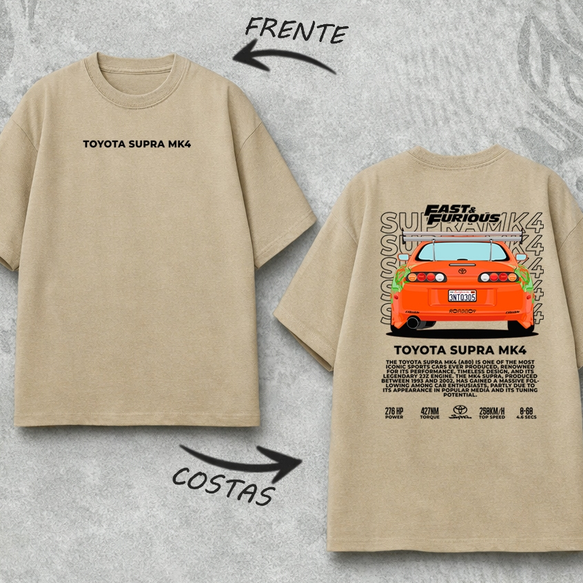 Camiseta Larga  Oversized Toyota Supra MK4 Estilo JDM Vintage Algodão Natural Roupa Casual Urbana