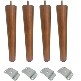 kit 4 Pé palito madeira 35 cm com chapinhas de metal para moveis em Oferta na Shopee