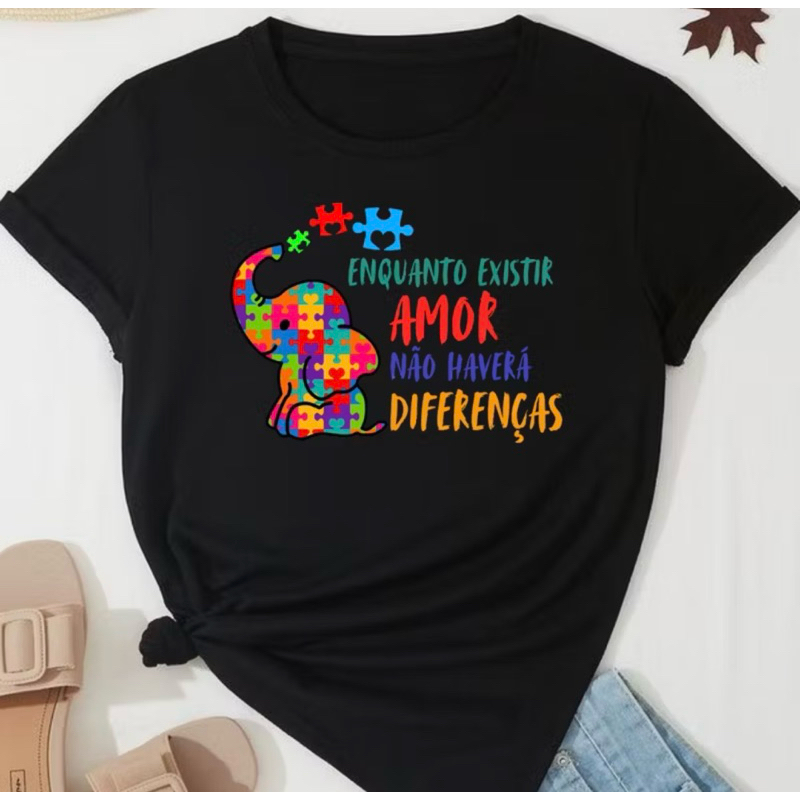T-Shirt Feminina Estampada Autista Autismo Enquanto Existir Amor Camisa Unissex Lançamento em Oferta na Shopee