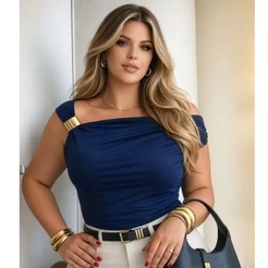 Blusa Feminina Plus Size Suplex Ombro Caído