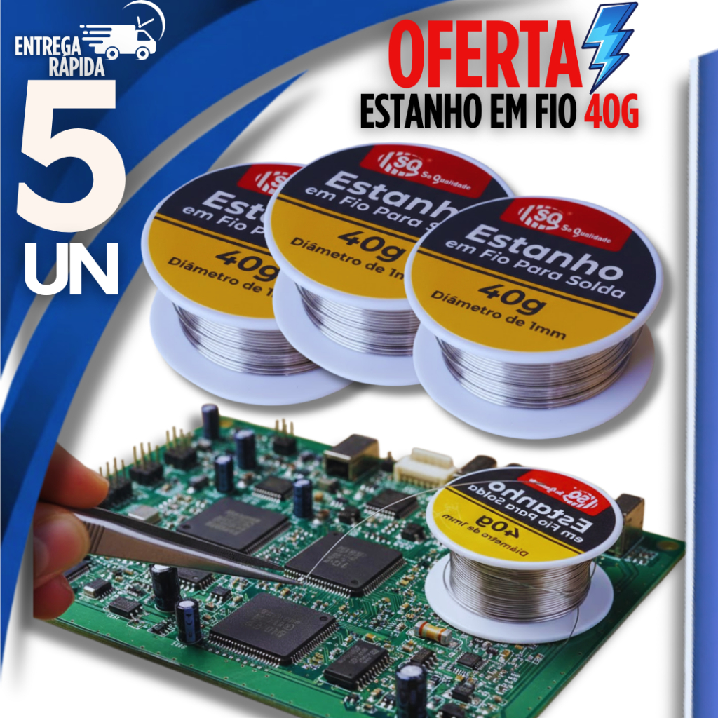 Conjunto  05 Estanho Para Solda 1mm 40g O Melhor Rolo Carretel Em Fio Premium Utilidades