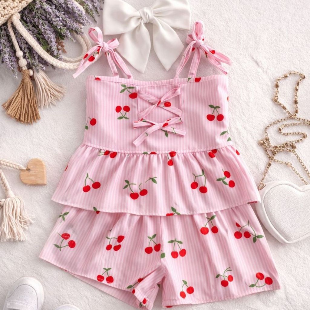 Conjunto Infantil Menina Verão Blusa e Short Confortável Estampado 2 4 6 8 Anos em Oferta na Shopee