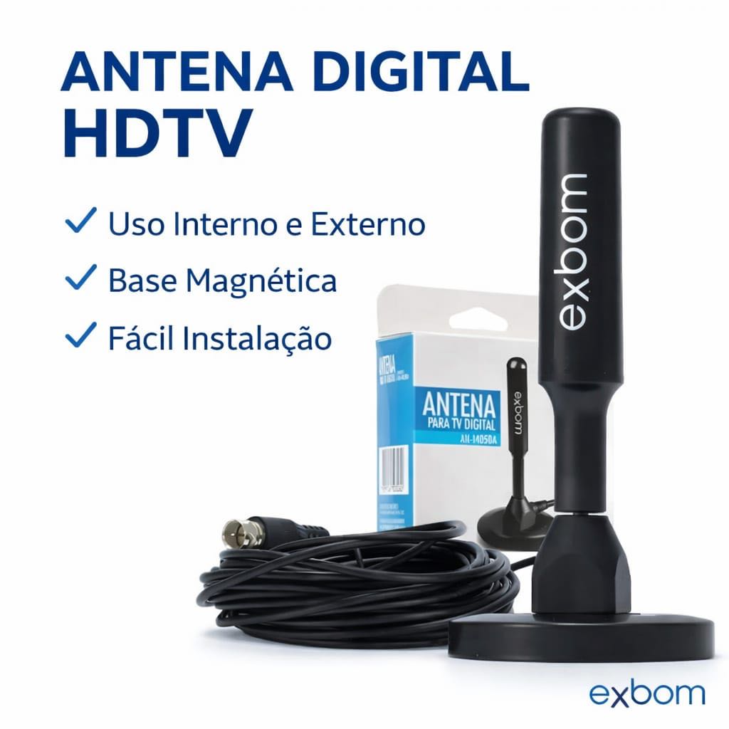 Antena Digital Exbom HDTV Interna e Externa com Base Magnética Cabo Longo em Oferta na Shopee
