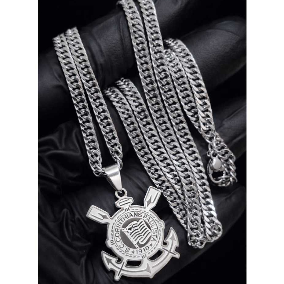 Corrente Cordão Grossa 3mm Masculina Pingente Escudo Time Aço Inox Corinthians Palmeiras Colar Prata em Oferta na Shopee