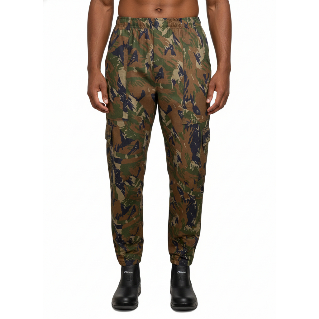 Calça Tática Camuflada Elástico Total Tipo Farda Pesca Caça 6 Bolsos