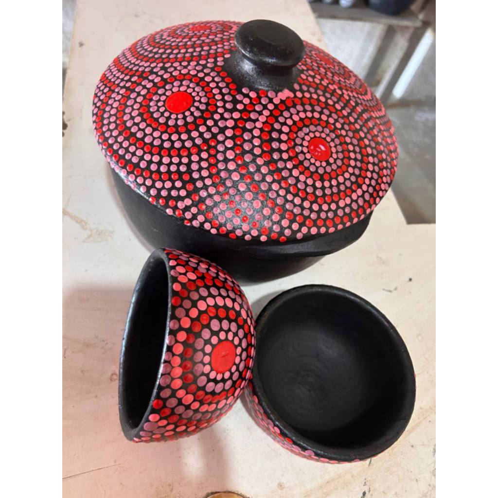 Panela de Barro Capixaba Com Pintura Artesanal 3.5 Litros + 1 Cumbuca 500ml