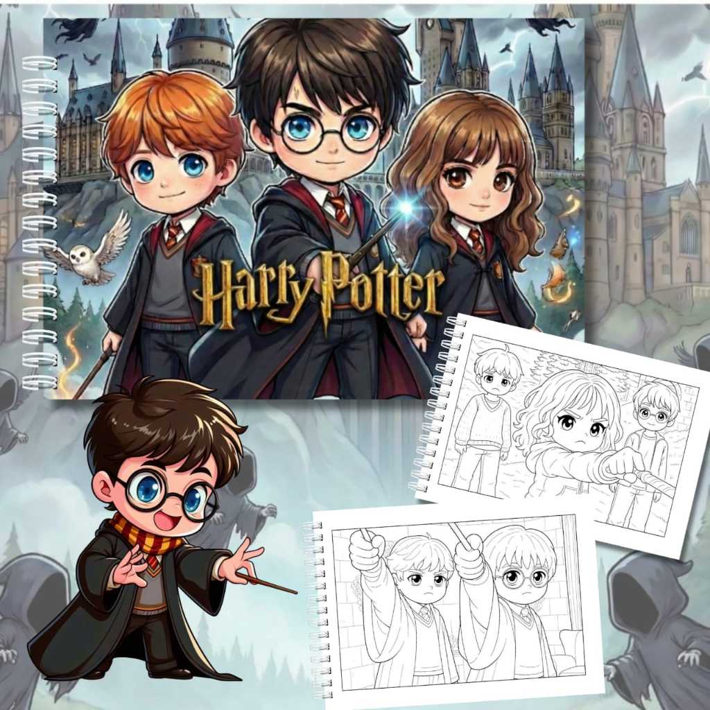 Livro de Colorir Harry Potter A5 | Magia & Feitiços | 50 Desenhos | Papel 180g | Capa Dura Premium