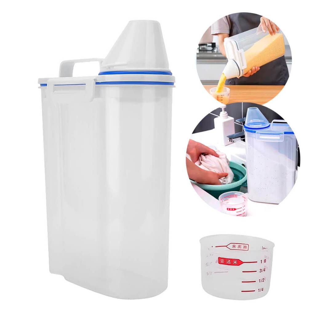 Pote Hermético com Medidor 2 Litros BPA Free Transparente Organizadores Mantimentos Grãos Cereais Farinha Café + Dosador