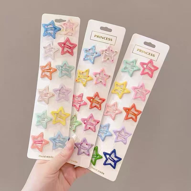 Kit 10 Presilhas Estrela Infantil, Grampos para Meninas Y2k Coloridas, Acessório de Cabelo Tic Tac