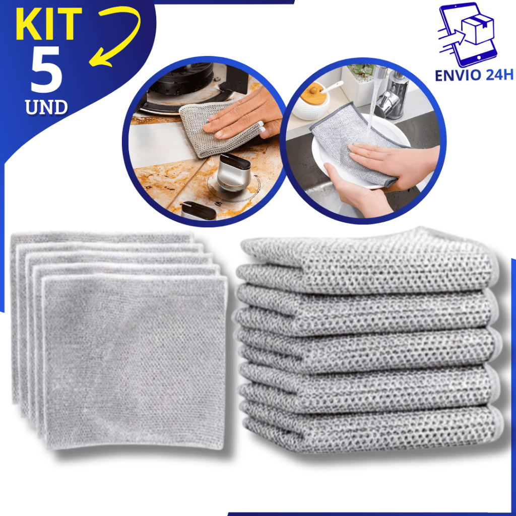 Kit 5 Pano Abrasivo Multiuso Dupla Camada | Limpeza Pesada p/ Cozinha, Louças e Superfícies em Oferta na Shopee