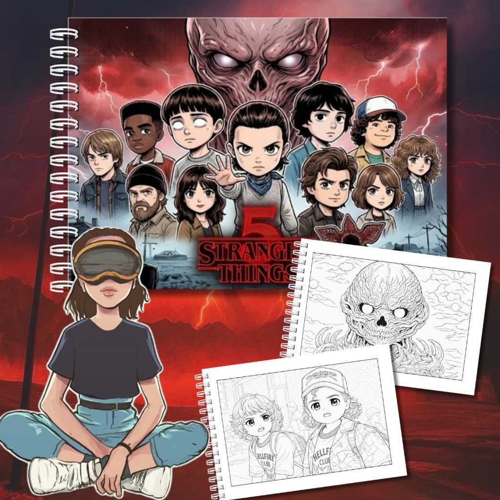Livro de Colorir Stranger Things 5ª Temporada| A5|180G| 50 Folhas| Acompanha Acetato em Oferta na Shopee