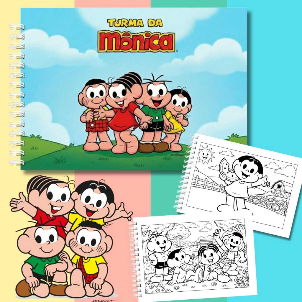 Livro de Colorir Turma da Mônica A5 | 50 Desenhos Infantis | Papel 180g | Capa Dura |