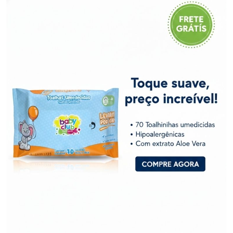 5 Pacotes Toalhas Umedecida Para Bebês Baby Club Tradicional Pacote Contém 70 Unidades De Toalhas Umedecida.
