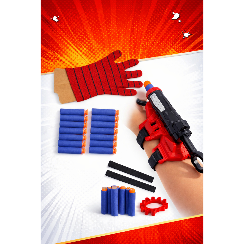 Brinquedo Homem Aranha Lança Dardos com Luva Infantil + Lançador de Pulso e 10 Dardos de Espuma