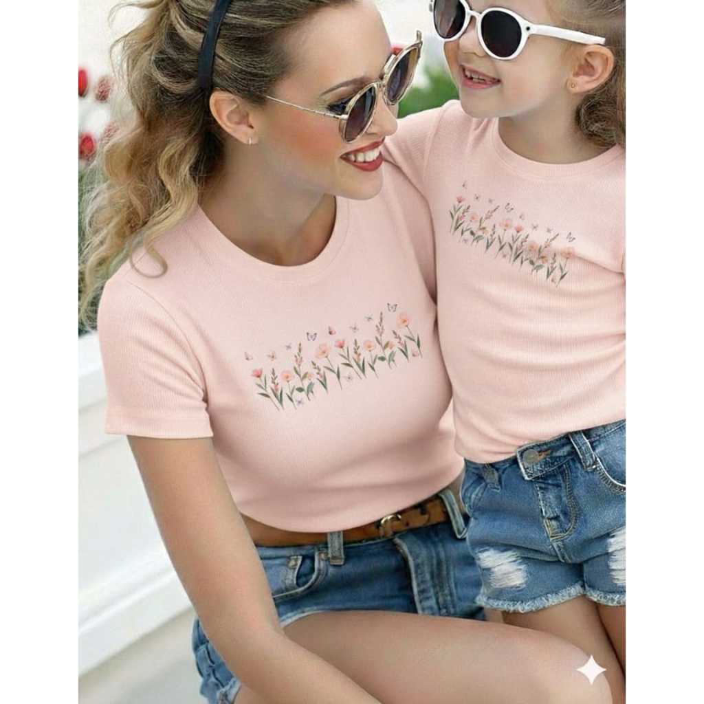 Kit Tal Mãe Tal Filha Estampada Feminina Gola Redonda Camisas 100% Algodão Várias Cores