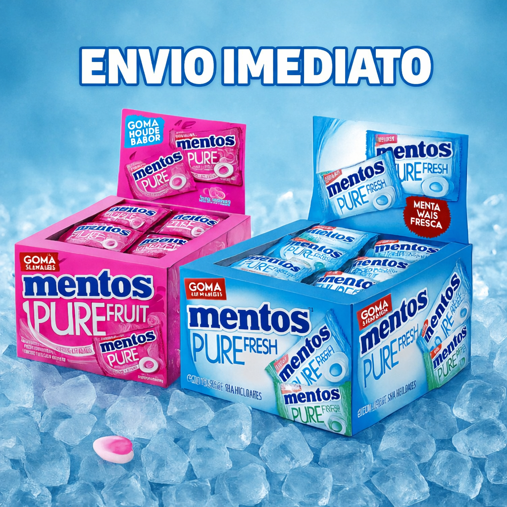 Kit 2 Caixas Chiclete Mentos Refrescante  Pure Fresh Menta e Tutti Frutti Com 120 Peças