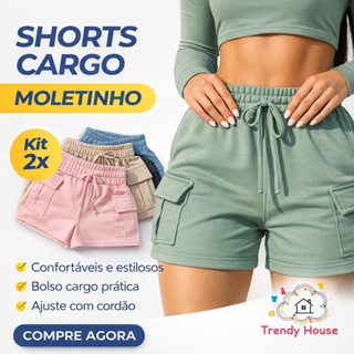 2x Kit Shorts Cargo Feminino Moletinho Nao Transparente Moda Casual e Moderna - ENVIO IMEDIATO !! em Oferta na Shopee