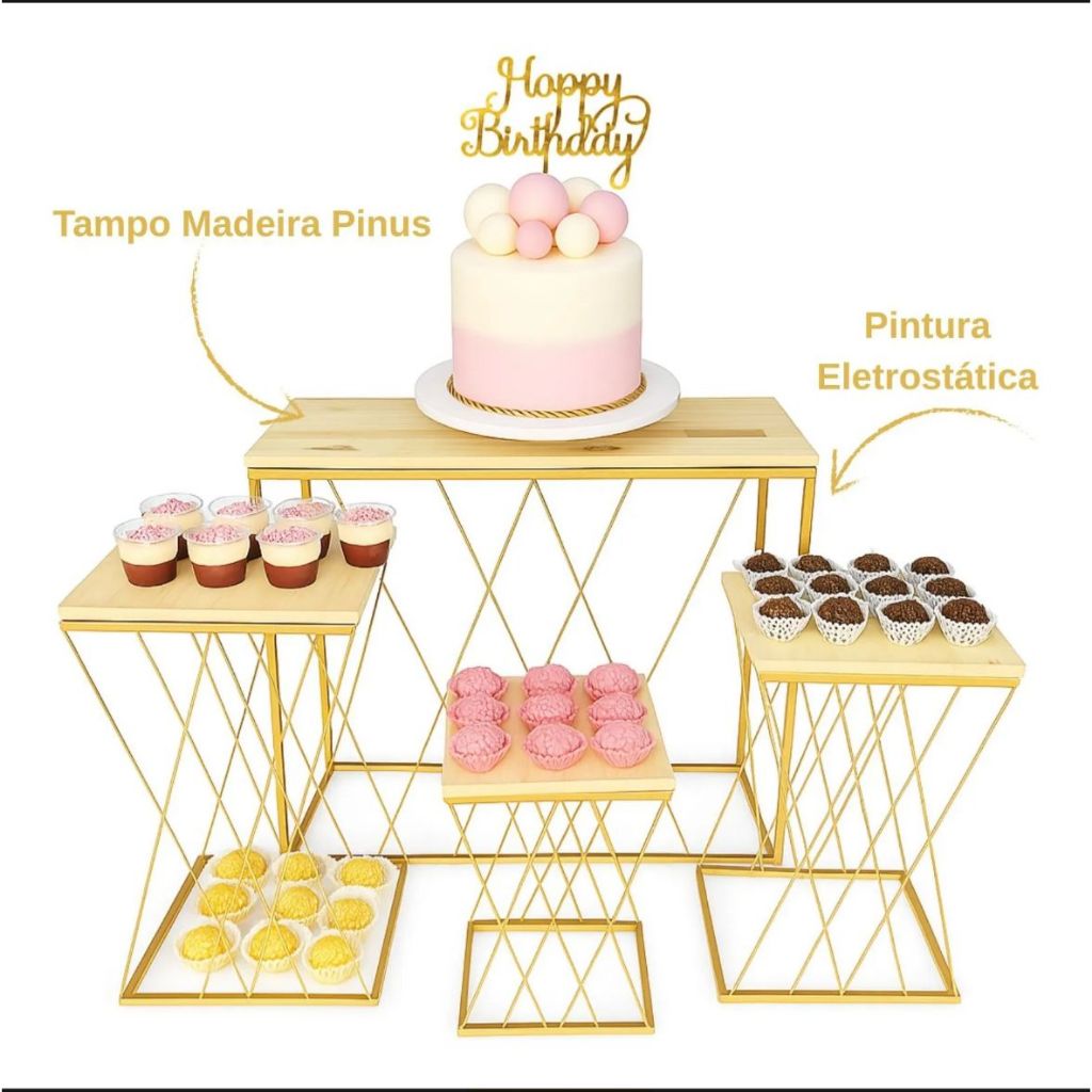 kit 4  Mesas de Festa Treliça Jogo Com 4 Peças Decoração Pegue Monte em Oferta na Shopee