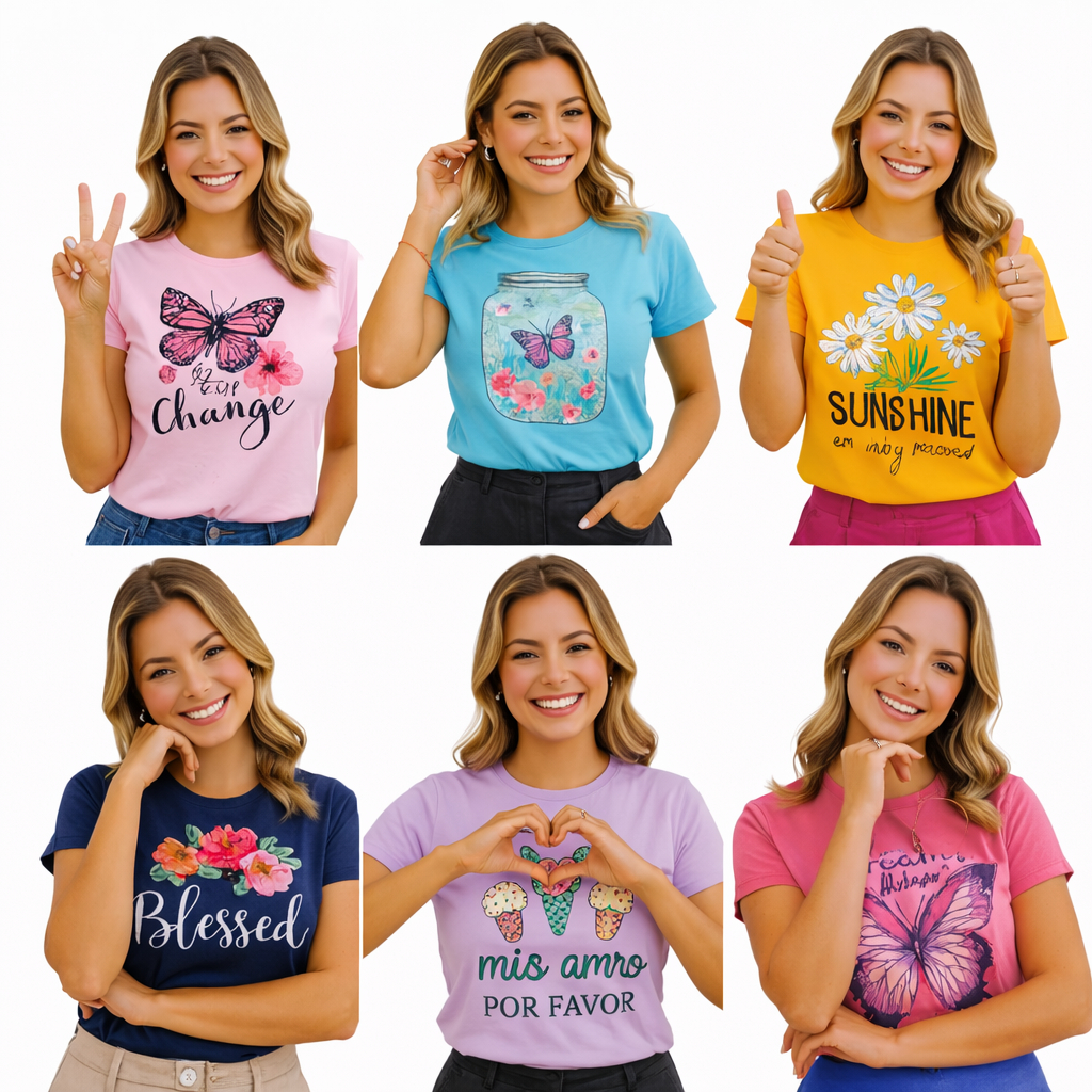 Kit 5 Blusinha Feminina T-shirt Baby Look Camiseta Blusa Roupas Femininas-Kit com 5 ou 1 T-shirt Feminina Sortidas