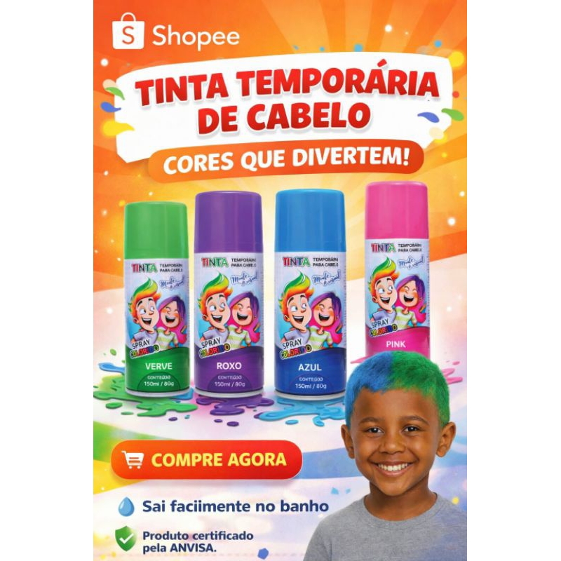 Tinta Temporária Spray para Cabelo Infantil Colorida Lavavel - Certificada Anvisa - Tinta Cabelo Maluco em Oferta na Shopee