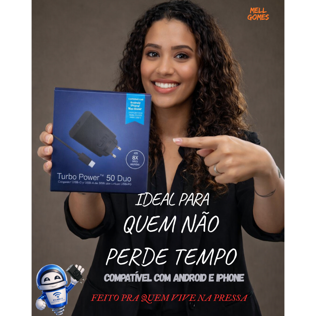Carregador Turbo Power 50 DUO Super Rápido Até 12X mais Rápido Tipo C Original 50W Turbo