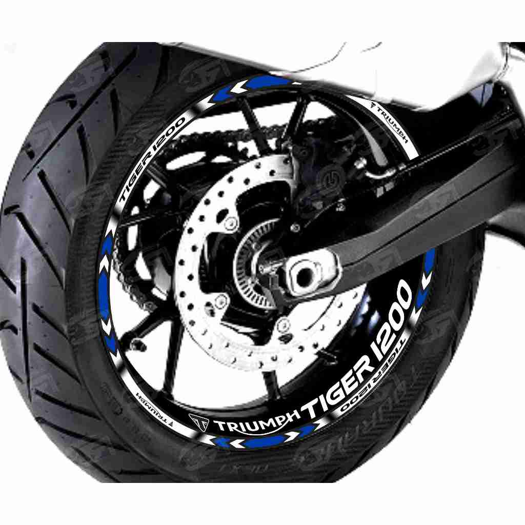 Adesivo Friso Refletivo Roda Moto Triumph Tiger 1200 GT PRO + adesivos interno branco azul