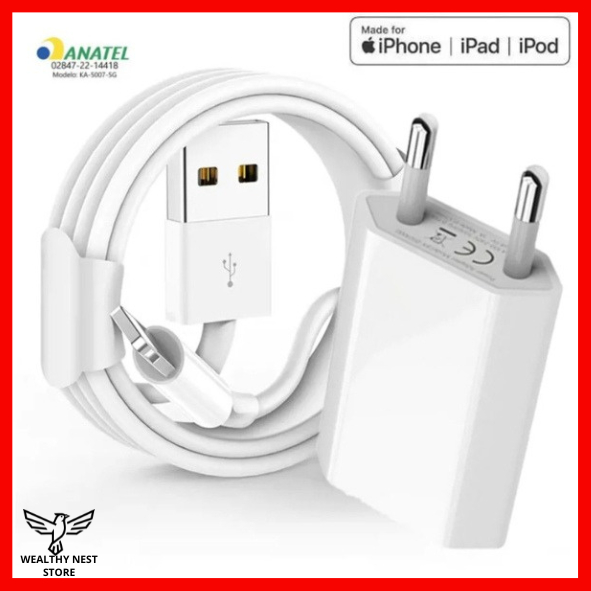 Fonte 5W + Cabo USB Carregamento Rápido Para Iphone 6 7 8 XR X/XS 11 12 13 14 PRO MAX
