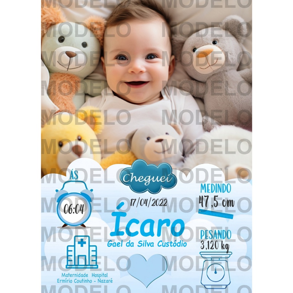 Caderneta de Vacinação Infantil Personalizada Nome e Foto da Criança na Capa com Informações de Nascimento