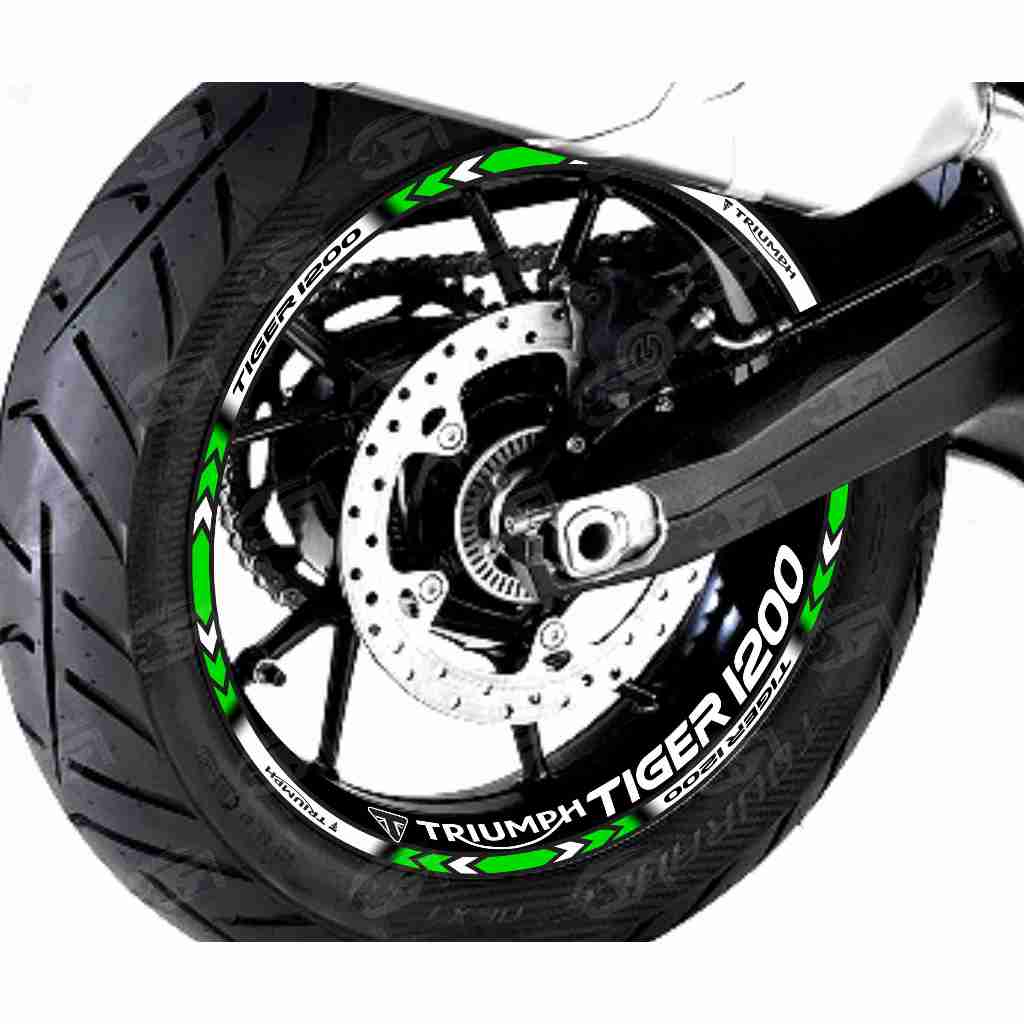 Adesivo Friso Refletivo Roda Moto Triumph Tiger 1200 GT PRO + adesivos interno verde
