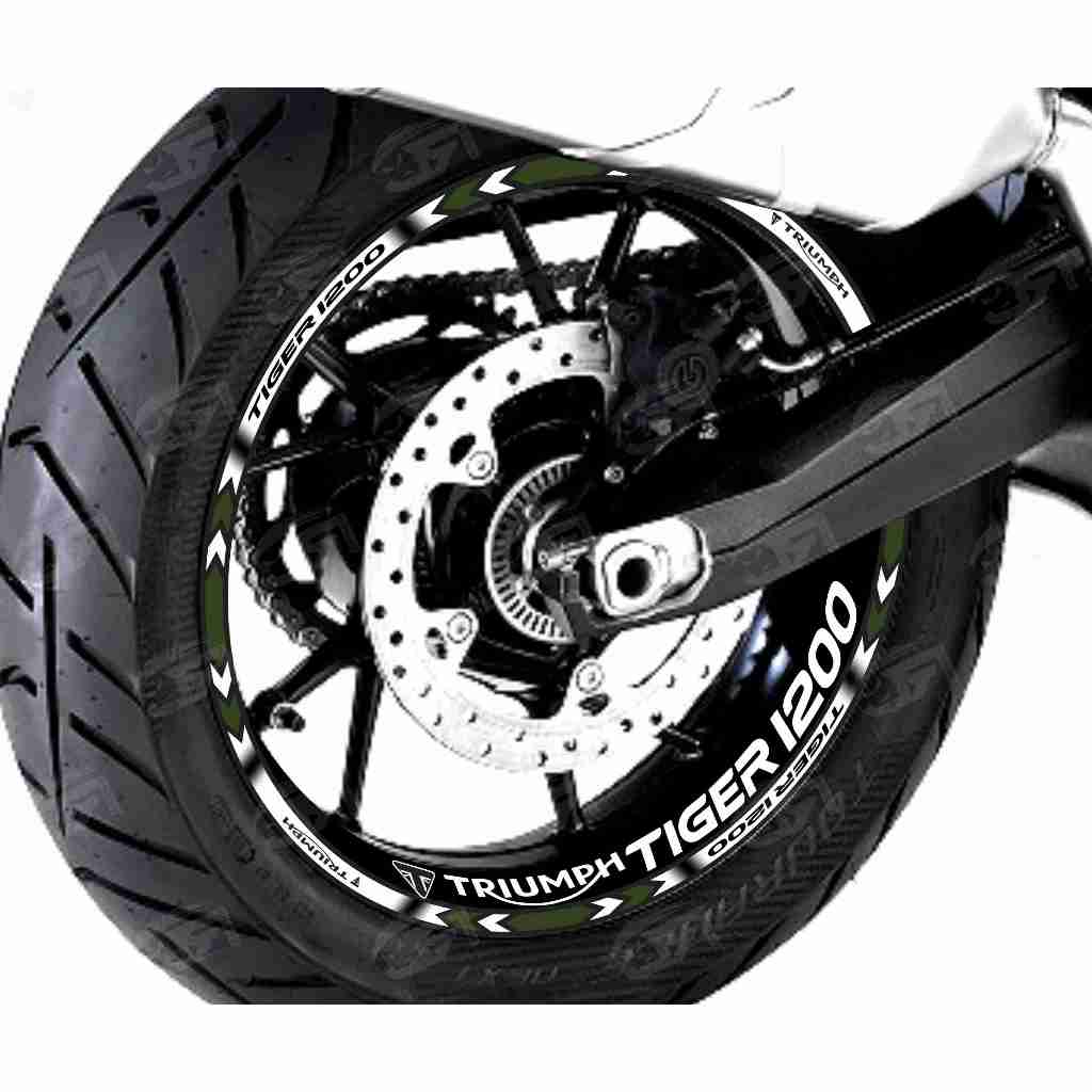 Adesivo Friso Refletivo Roda Moto Triumph Tiger 1200 GT PRO + adesivos interno branco verde escuro