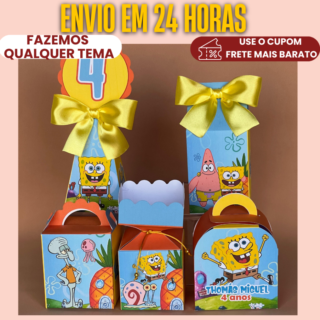 Lembrancinha Personalizada PEGUE E MONTE Bob Esponja - Kit festa aniversário, mesversario caixinha