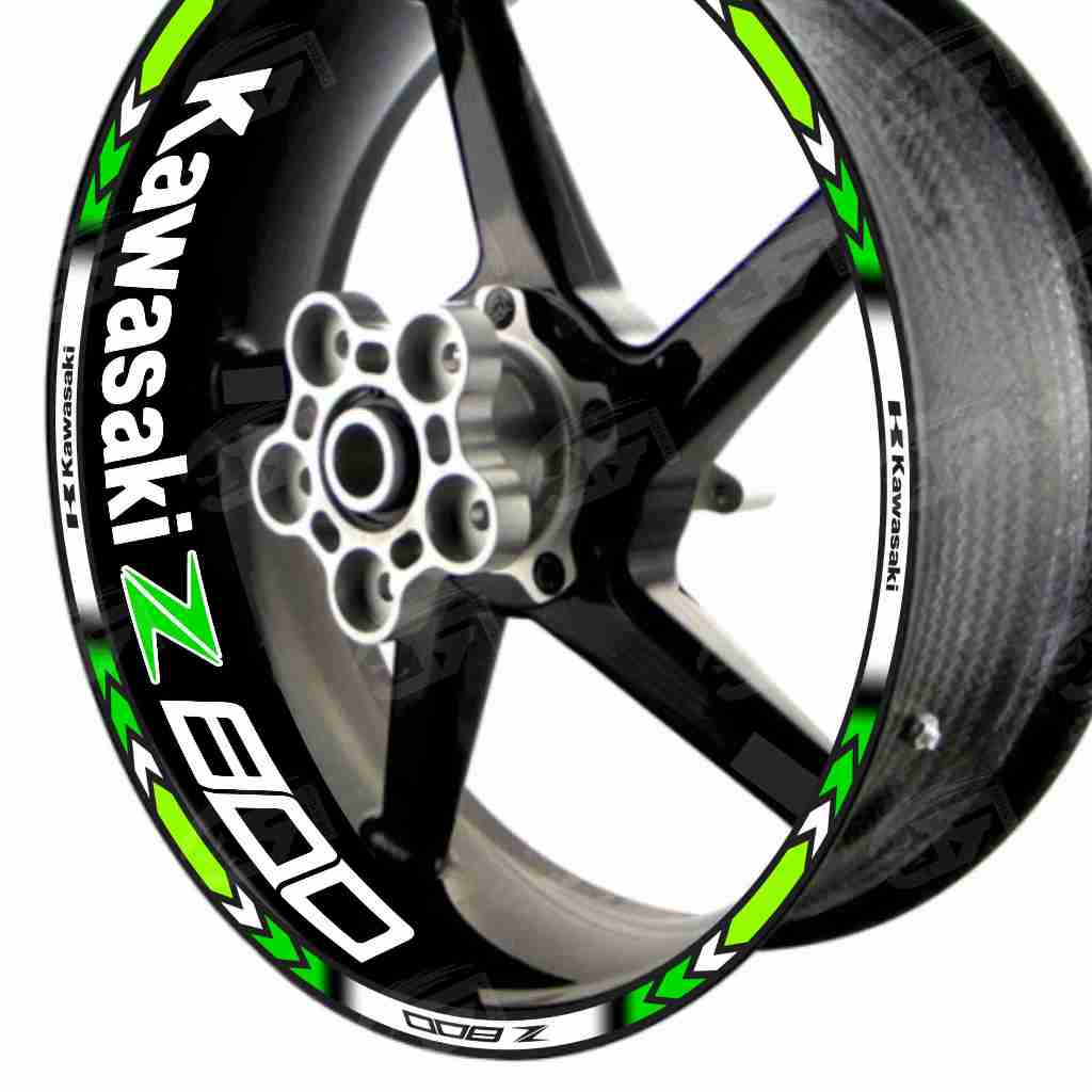 Adesivo Friso Refletivo Roda Moto  Kawasaki Z 800 Z800 + adesivos internos verde verde