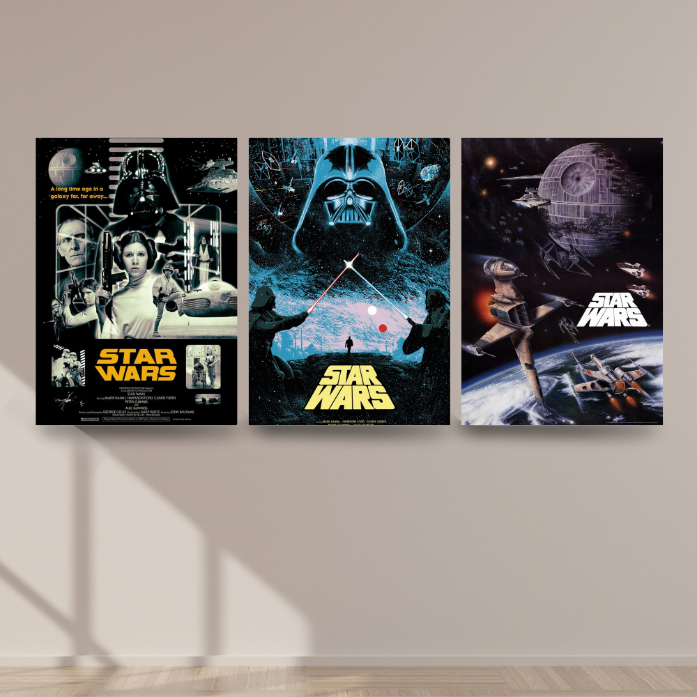 Kit Quadros Decorativos 3 Peças Star Wars Darth Vader Anakin Skywalker Luke Leia Yoda Jedi Sith