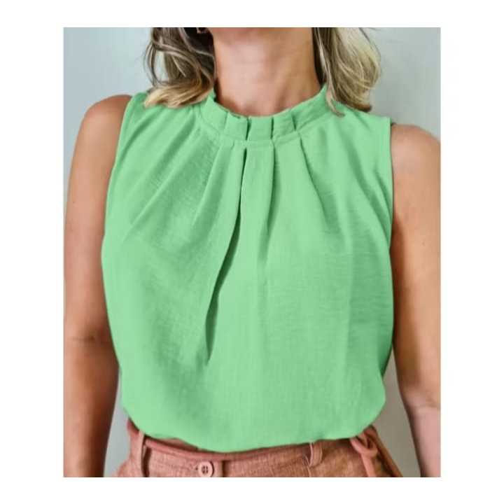 Blusa regata Feminina Gola Alta Tecido Duna Elegante e Leve para Verão Moda Casual ou Social