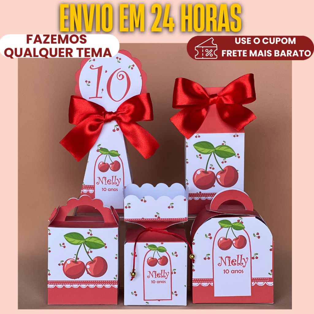 Lembrancinha Personalizada PEGUE E MONTE Cerejinha Vermelho fruta - Kit festa aniversário, mesversario, chá de bebê
