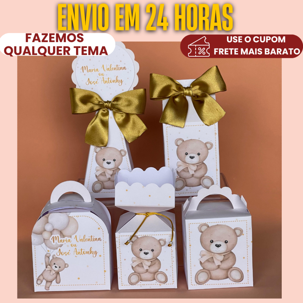 Lembrancinha Personalizada PEGUE E MONTE Chá revelação Ursinho Dourado fofinho boy or girl - Kit Festa menino ou menina