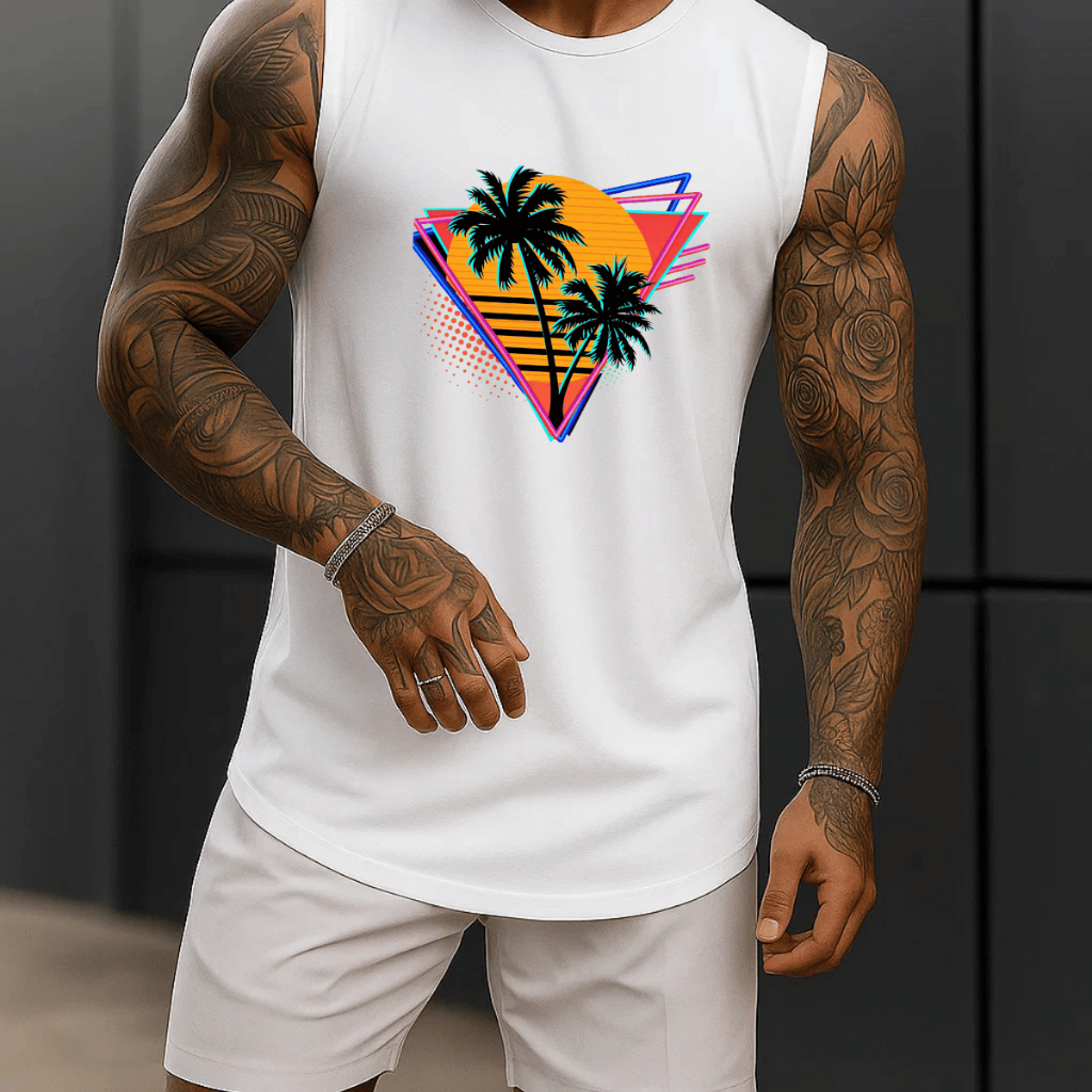 Regata Masculina Cavada Academia Cavada Colorido Algodão 100% Estampada Premium Treino Fitness Casual Streetwear Verão