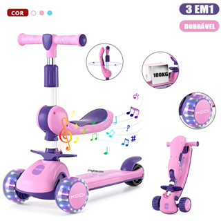 Patinete infantil 3 em 1 Assento dobrável e removível com LED e música suporta até 100 kg P15 em Oferta na Shopee