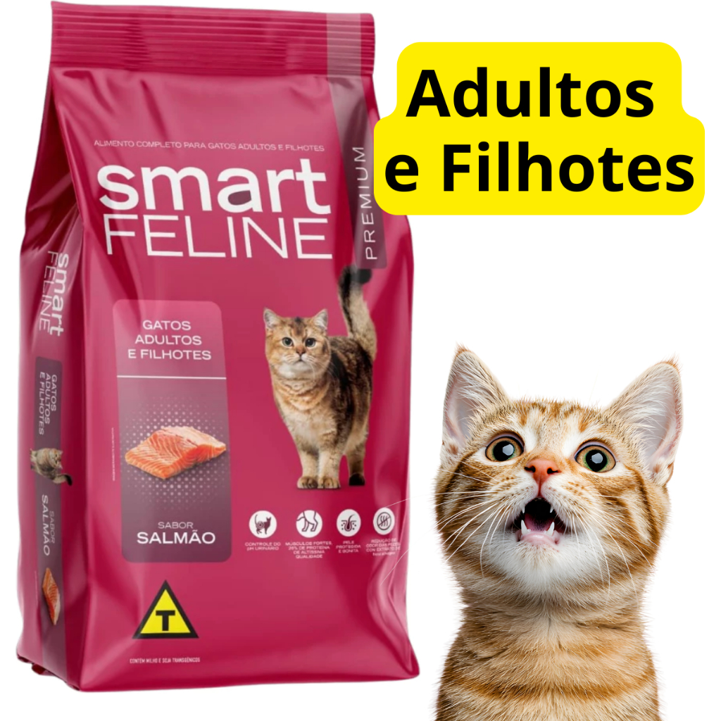 Ração para Gatos Adultos e Filhotes Salmão Smart Feline 5 kilos embalagem original 26 % proteina em Oferta na Shopee