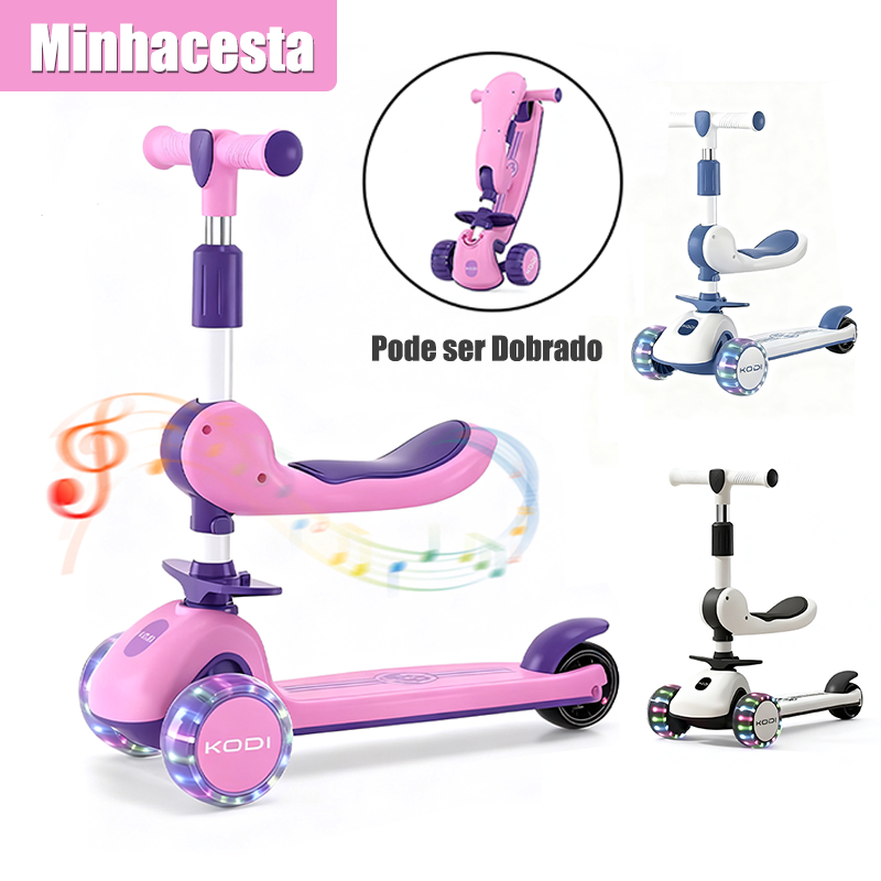 Patinete Infantil Musical 3 Rodas De Led Dobrável e Guidão Ajustável até 60Kg Menino Menina P15 em Oferta na Shopee