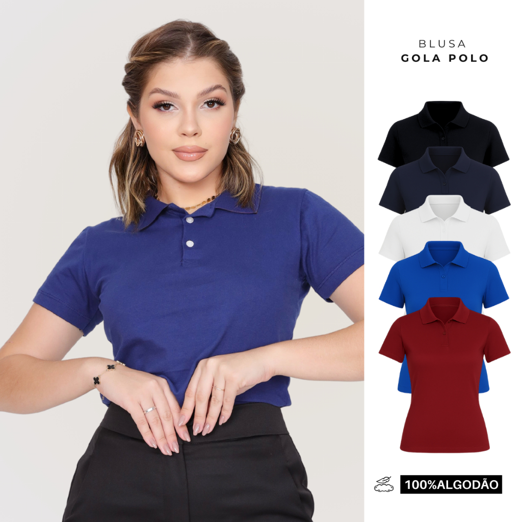 Blusa Camisa Social Gola Polo Feminina Trabalho Uniforme em Oferta na Shopee