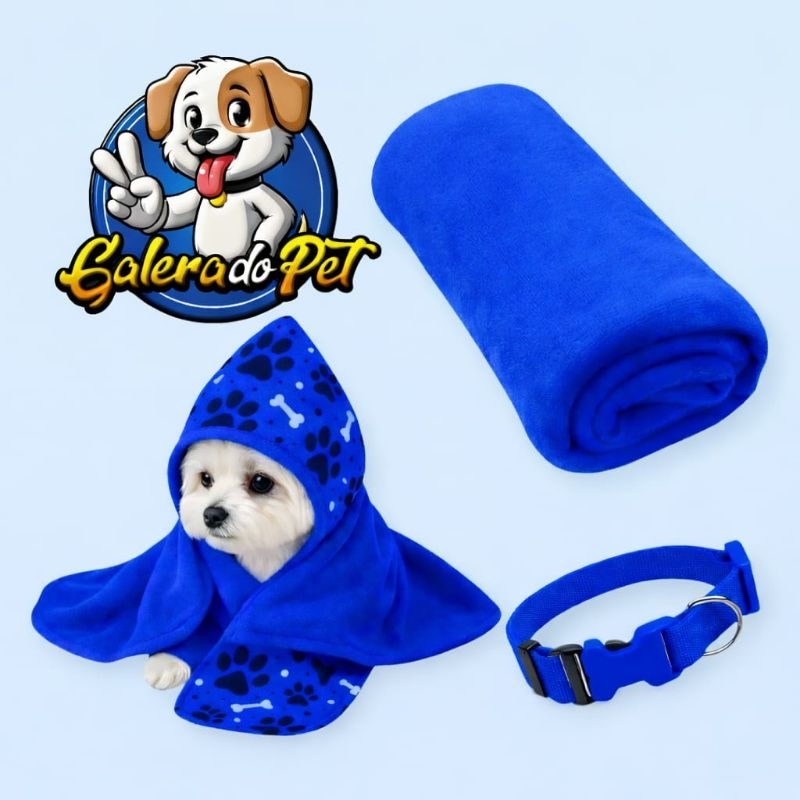 kit toalha banho + manta coberto+ coleiras com pinguente